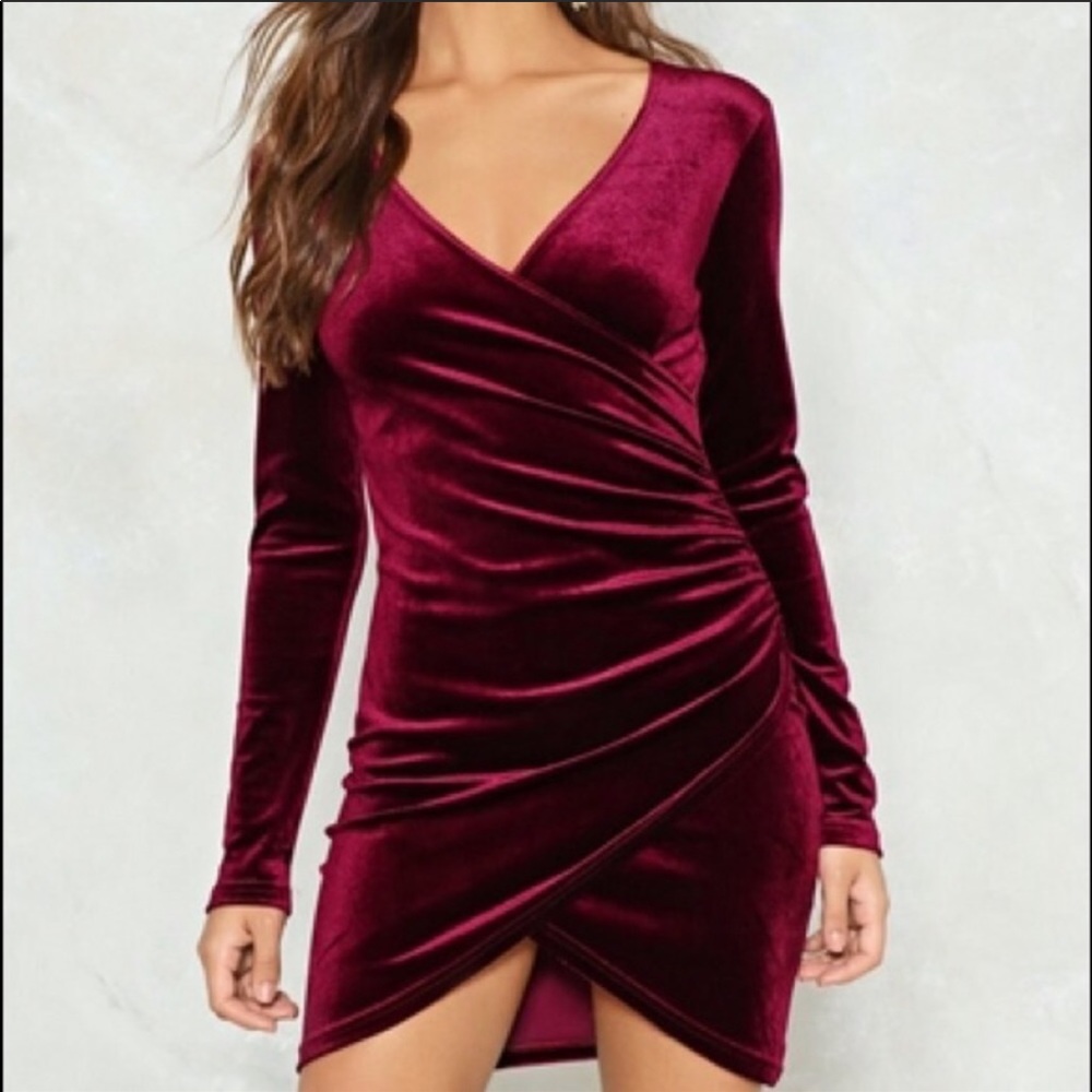 Nasty Gal Maroon Velvet Dress